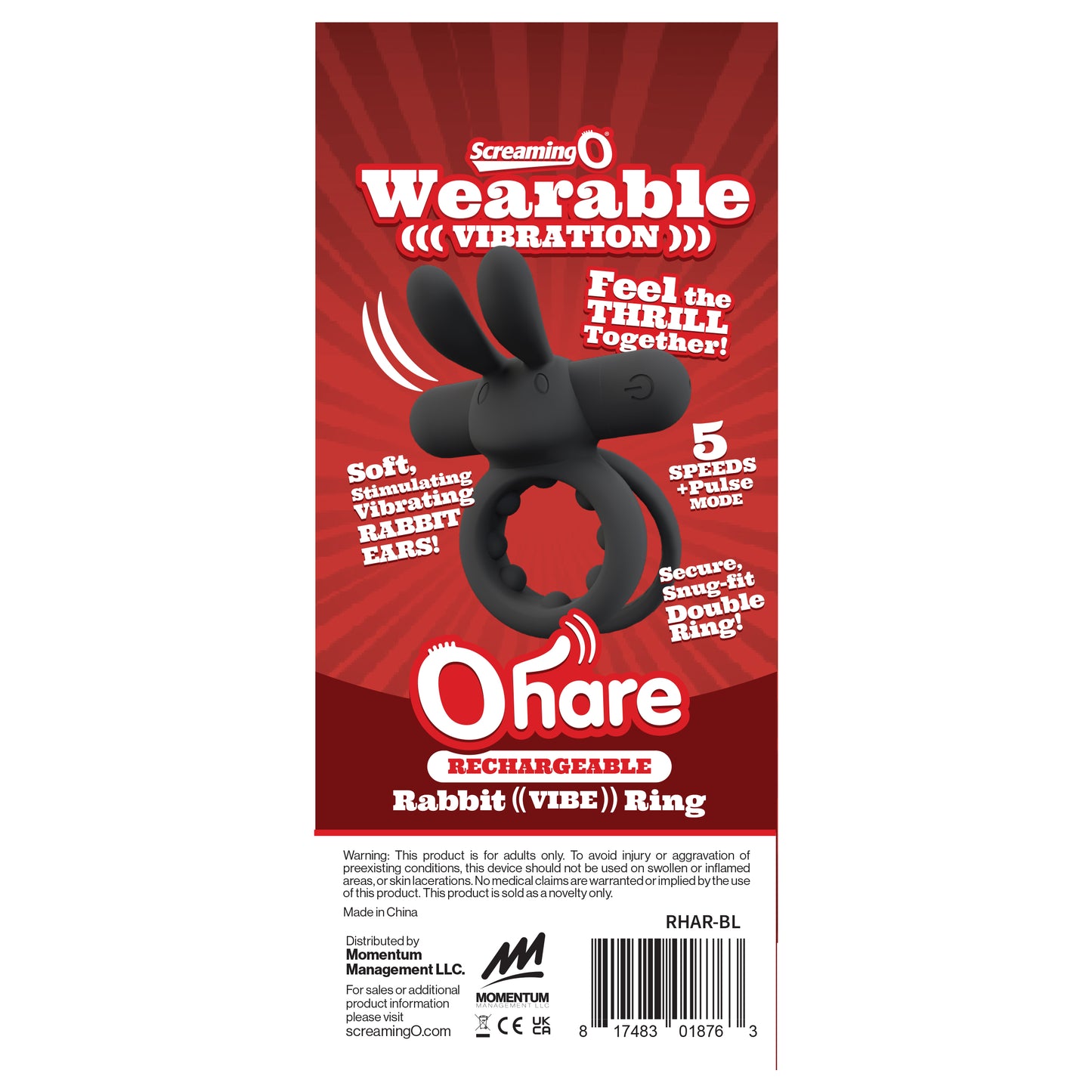 Ohare Rechargeable Vibrating Cock Ring – Black