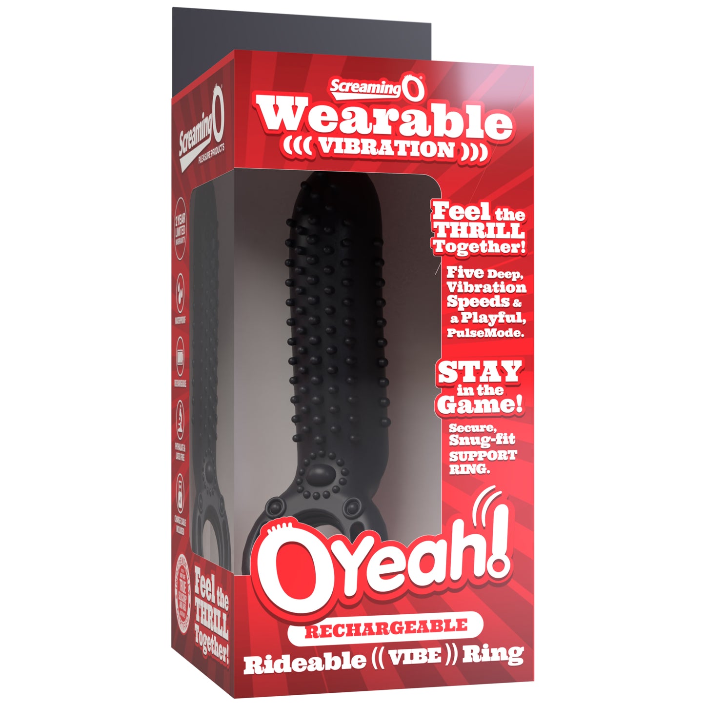 O Yeah Rechargeable Silicone Vibrating Ring – Black
