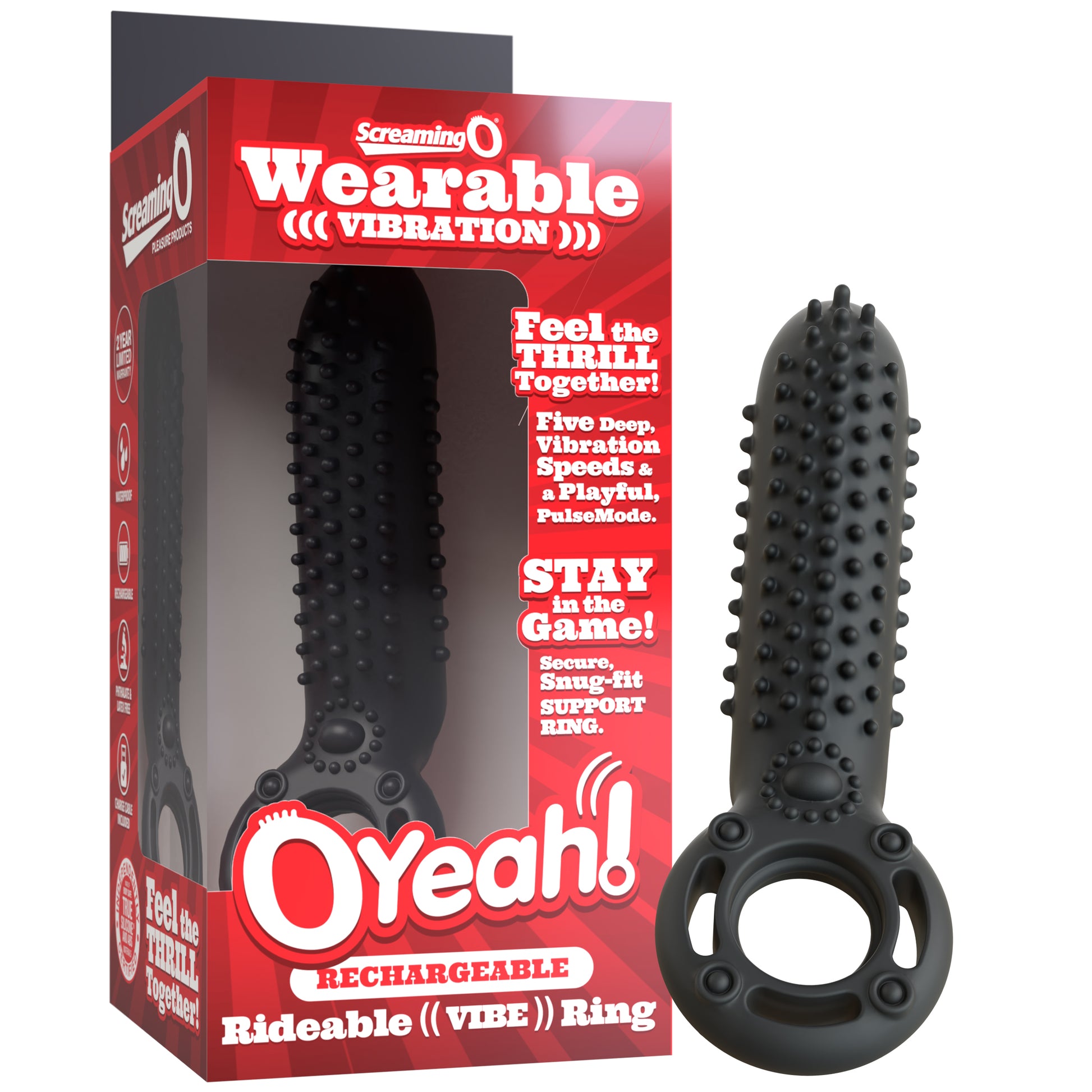 ScreamingO O Yeah black rechargeable silicone vibrating ring with Soft Touch bullet